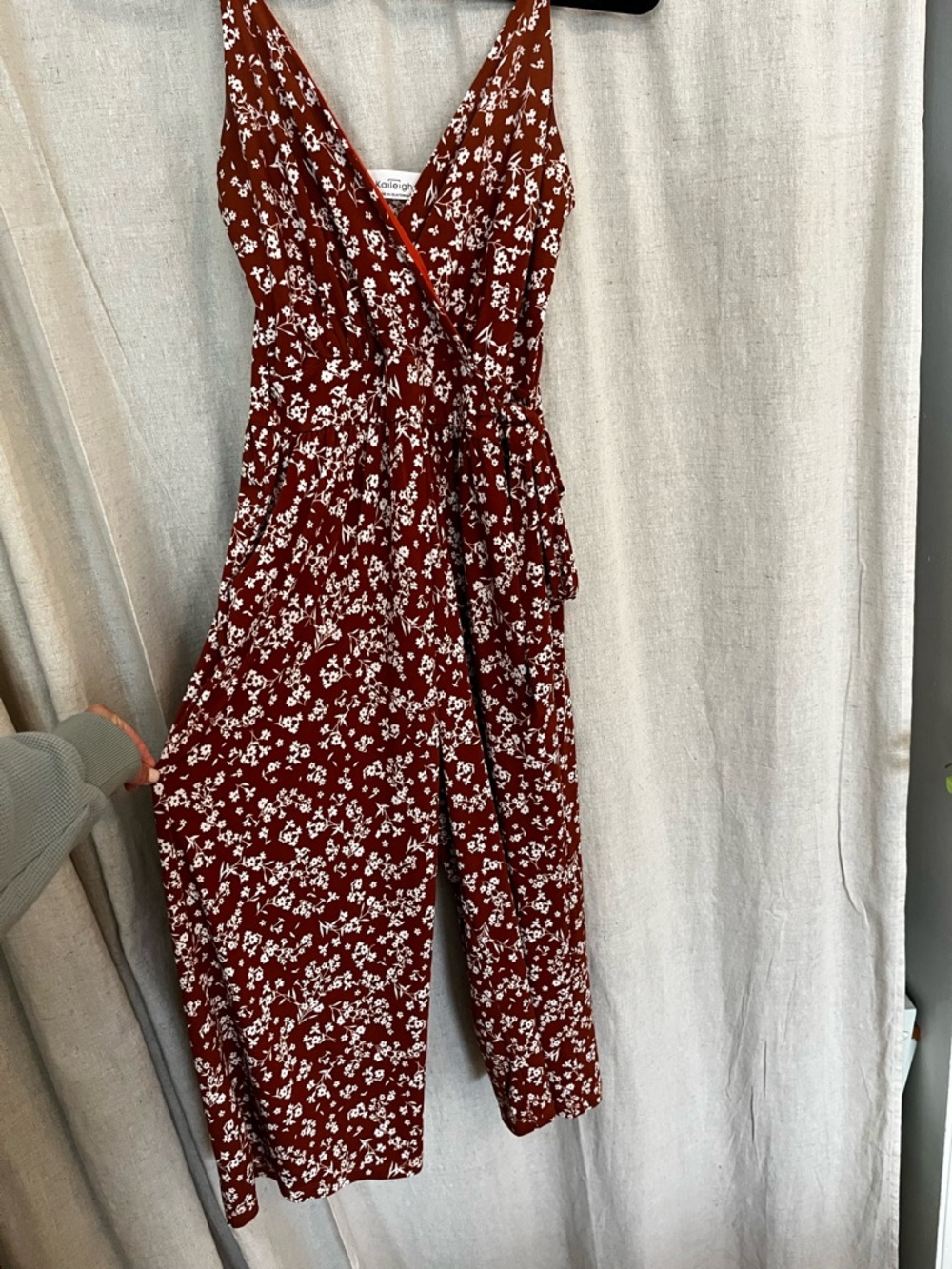 Floral Wrap Cropped Jumpsuit in Rust Red